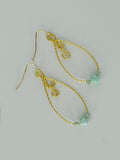 Hand Twisted and Shaped Gold Tone Teardrop Hoop Earrings with Turquoise Glass Beads