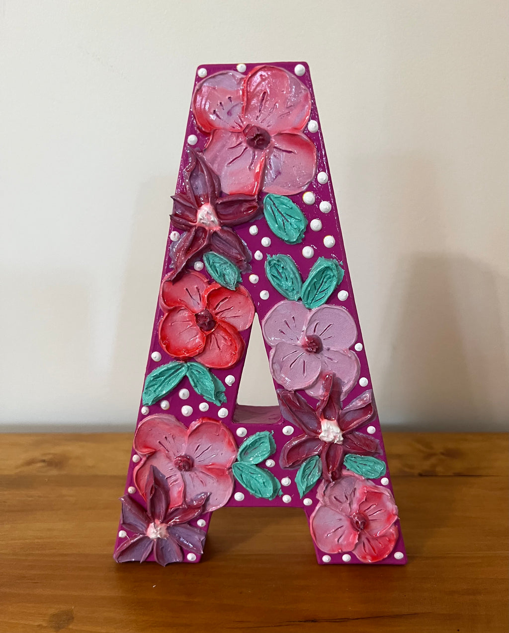 Handcrafted Floral Letter “A” Wall Décor – Textured Acrylic Mixed Media Monogram