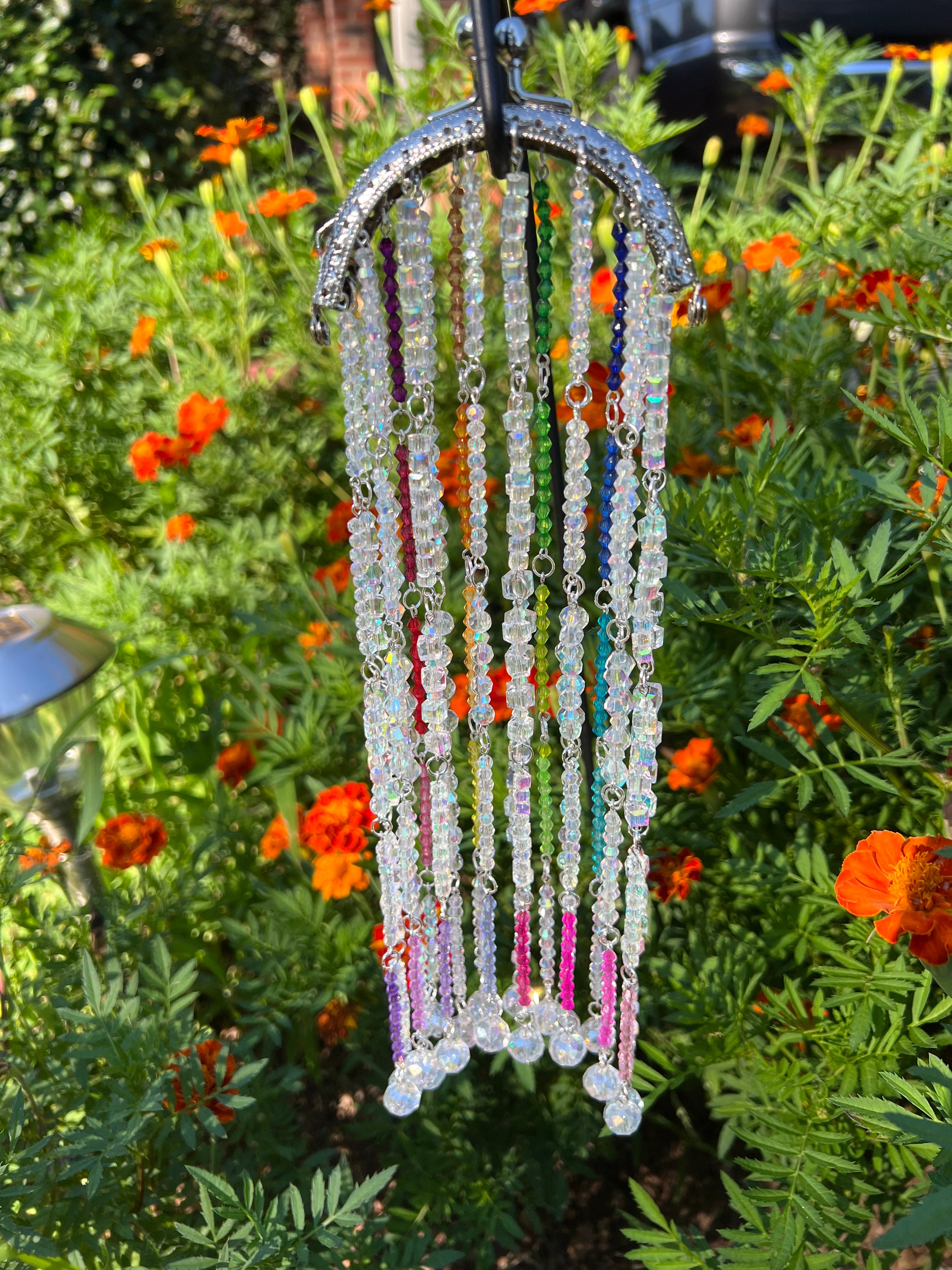 Handcrafted Silver Clear and MultiColor Glass Suncatcher with Rhinestone Kiss Lock