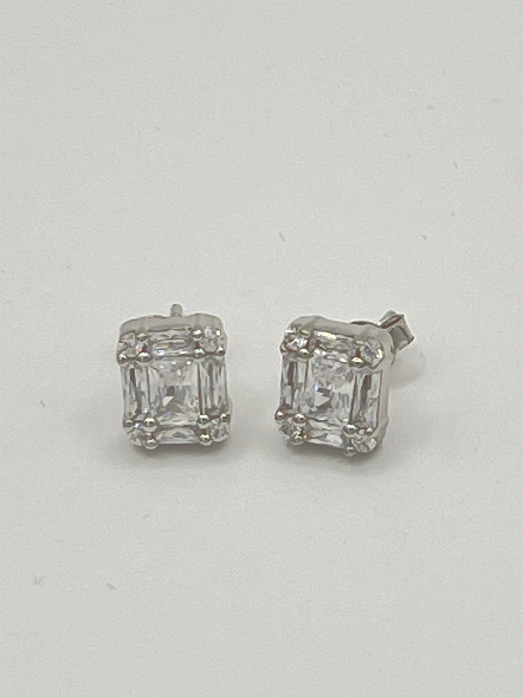 Sterling Silver Cubic Zirconia Round & Emerald Cut Stud Earrings