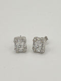 Sterling Silver Cubic Zirconia Round & Emerald Cut Stud Earrings