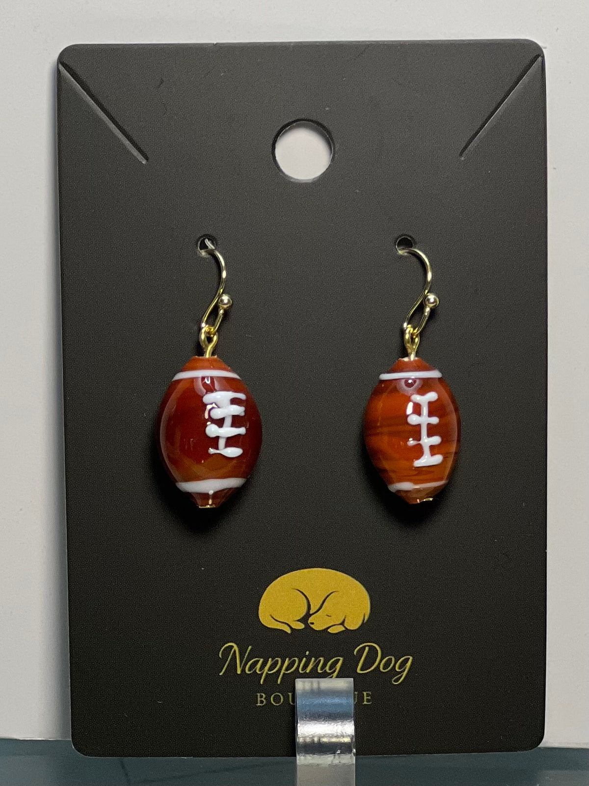 Ceramic Football Dangle Earrings – Gold-Tone Game Day Earrings