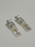 Silver Geometric Dangle Earrings with Gold Accents