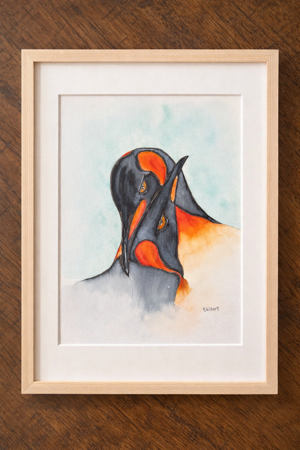 Original Watercolor Painting – “Embrace” Penguin Portrait (9x12)