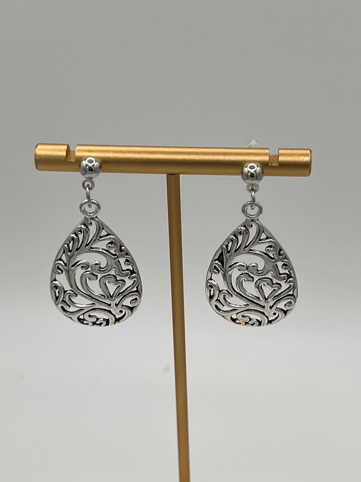 Silver Filigree Teardrop Earrings
