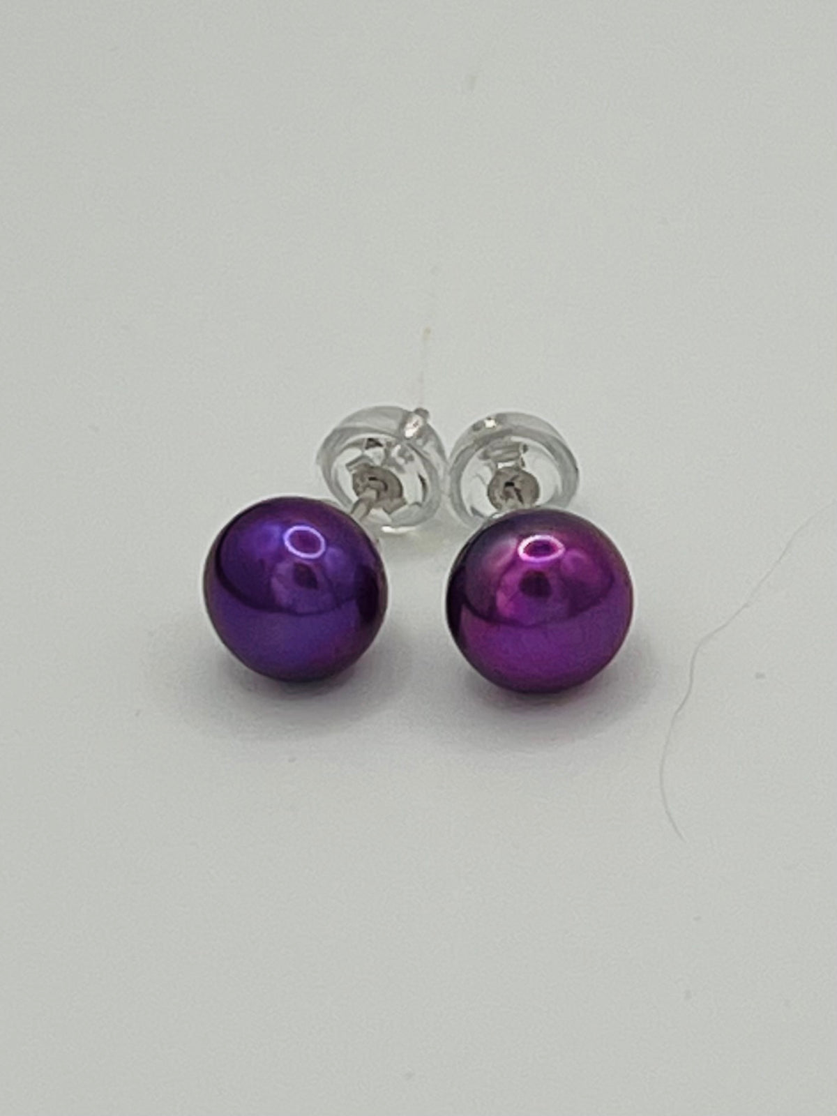 Purple Freshwater Pearl Stud Earrings in Sterling Silver