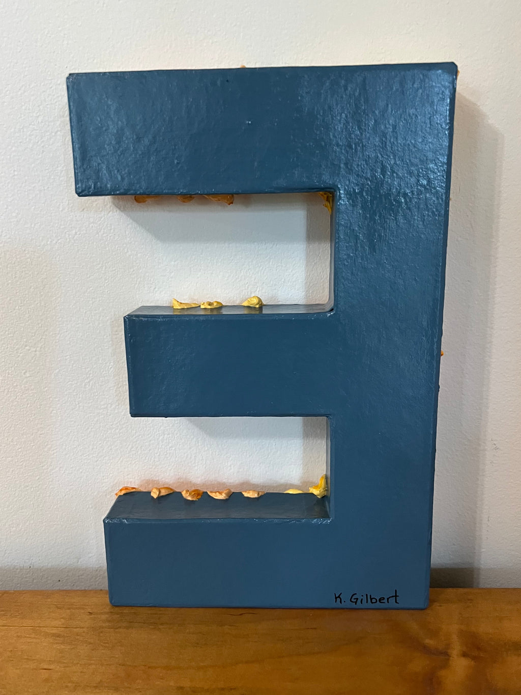 Handcrafted Floral Letter “E” Wall Décor – Textured Acrylic Mixed Media Monogram