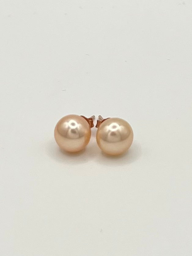 Pink Freshwater Pearl Stud Earrings in Rose Gold over Sterling Silver