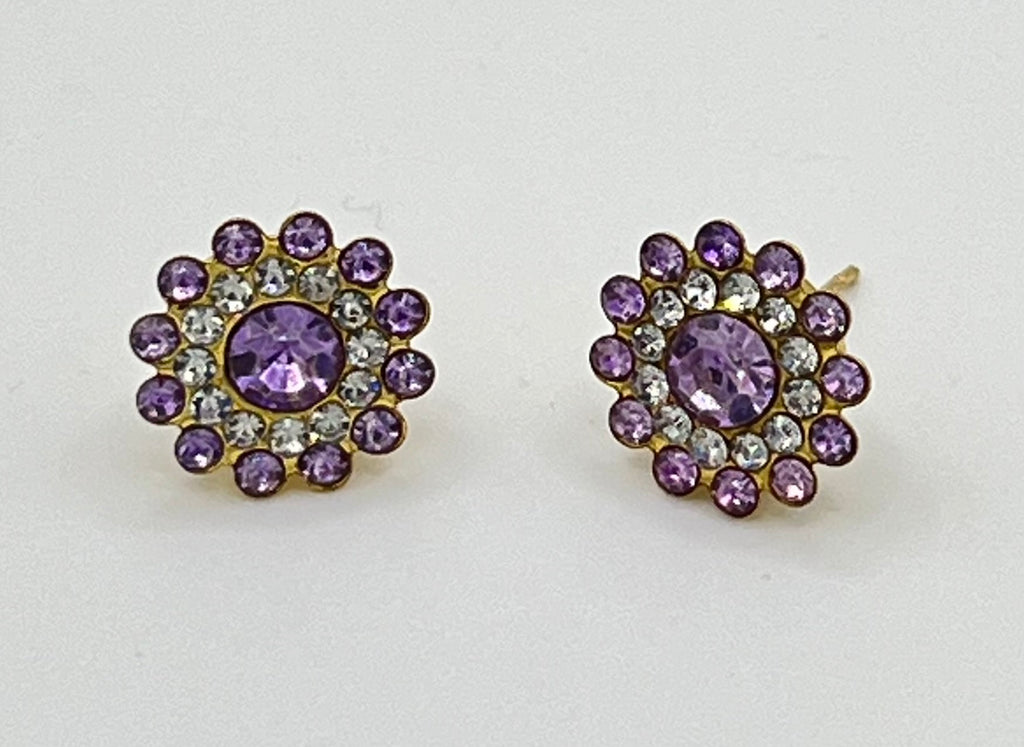 Gold Tone Flower Rhinestone Stud Earrings – Various Colors
