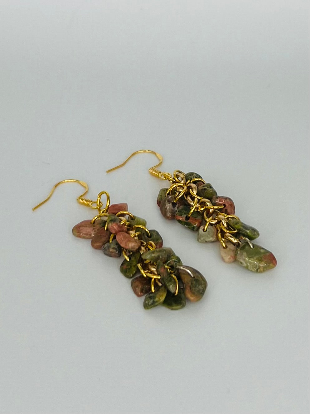 Gold Tone Waterfall Earrings Accented with Pink and Green Stones