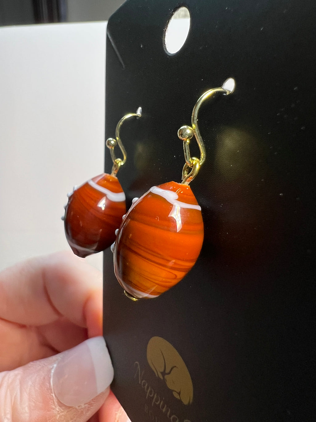 Ceramic Football Dangle Earrings – Gold-Tone Game Day Earrings