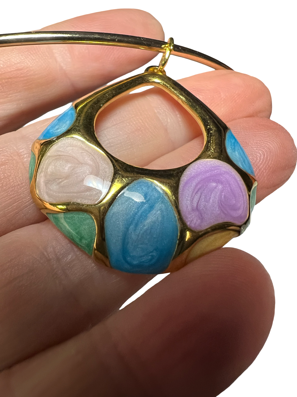 Multicolor Enamel Pendant Choker Necklace – Gold-Tone Statement Necklace