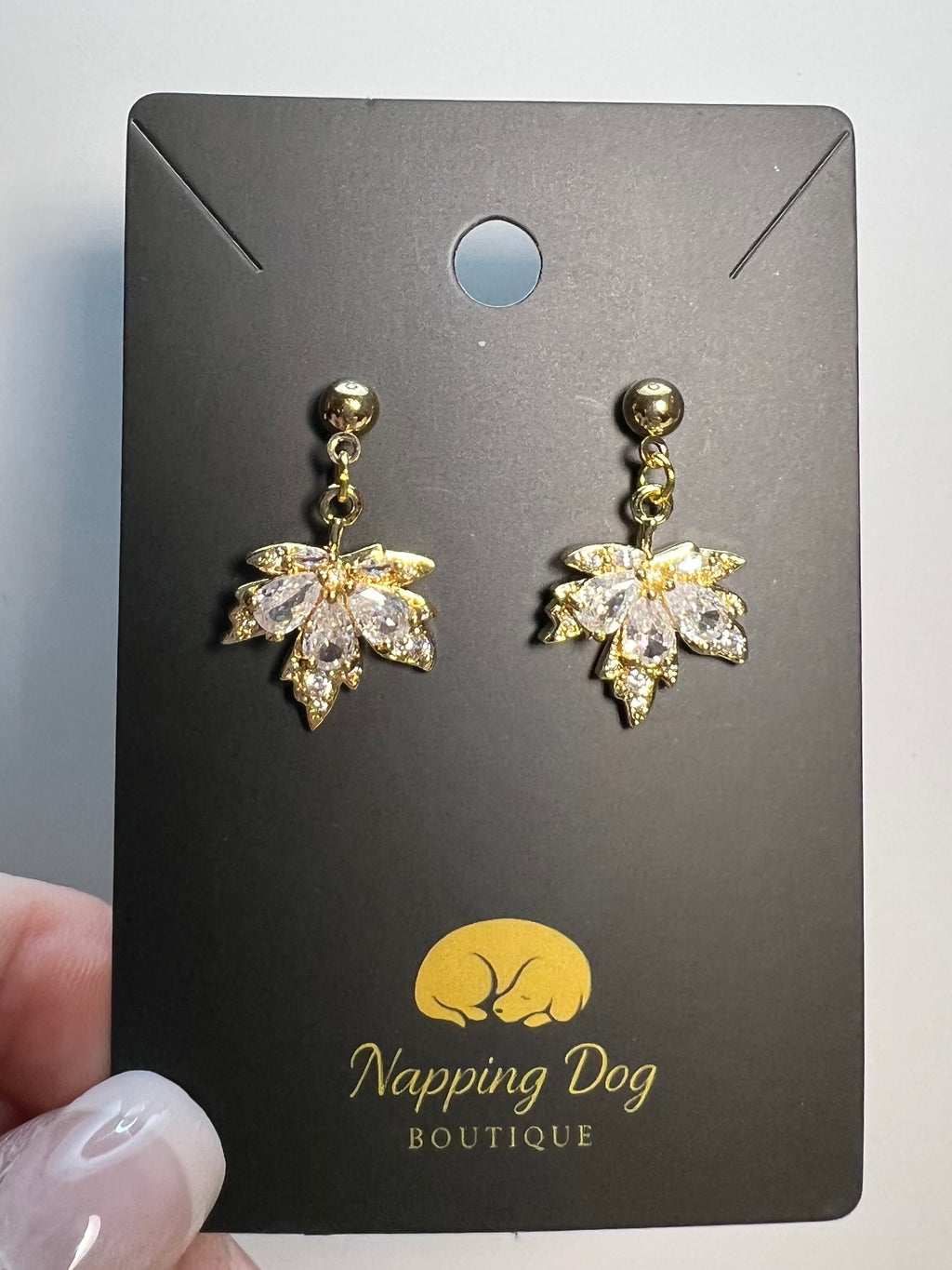 Crystal Maple Leaf Dangle Earrings – Gold-Tone Fall Earrings
