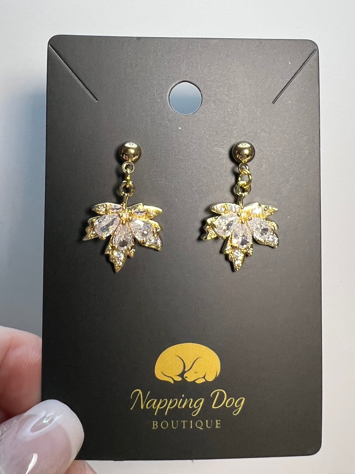 Crystal Maple Leaf Dangle Earrings – Gold-Tone Fall Earrings