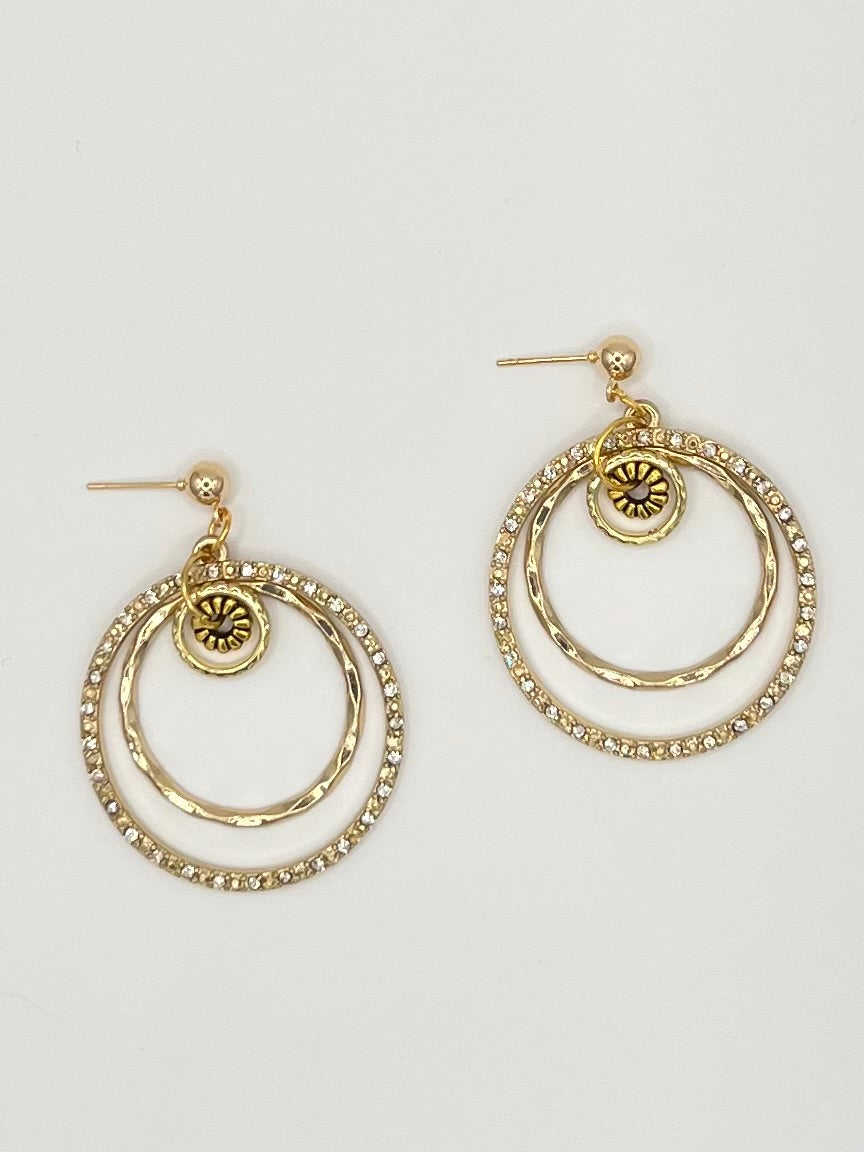 Gold Tone Four Hoop Rhinestone Drop Earrings