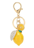 Rhinestone Lemon Keychain with Yellow Braided Strap