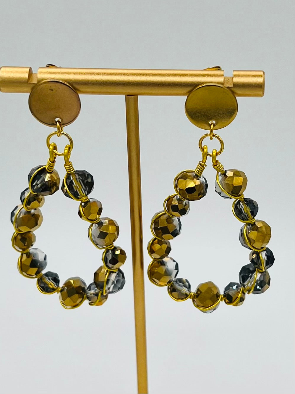 Faceted Crystal Wire Wrapped Dangle Earrings – Choice of Gold, Silver or Copper