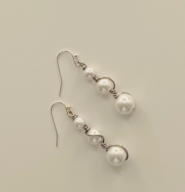 Wire Wrapped Pearl Earrings with Sterling Silver Ear Wires