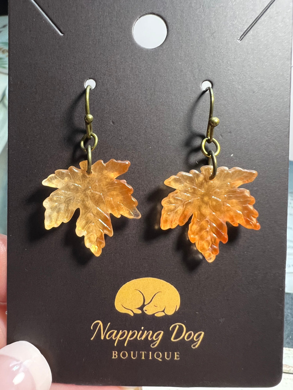 Glass Maple Leaf Dangle Earrings – Golden Amber Fall Earrings