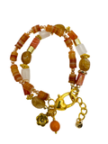 Two-Strand Natural Stones Bracelet with Antique Gold Flower Charm