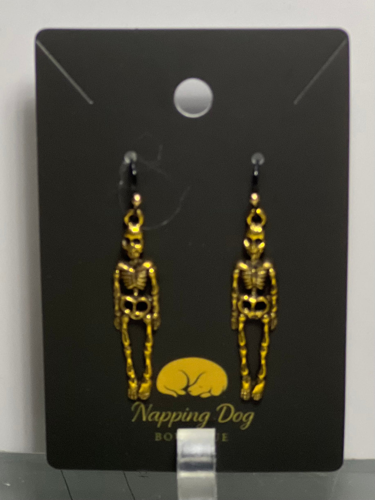 Antique Gold Skeleton Dangle Earrings – Black Ear Wire Halloween Jewelry