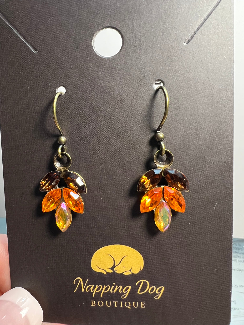 Autumn Crystal Leaf Dangle Earrings – Amber, Brown & Golden Yellow