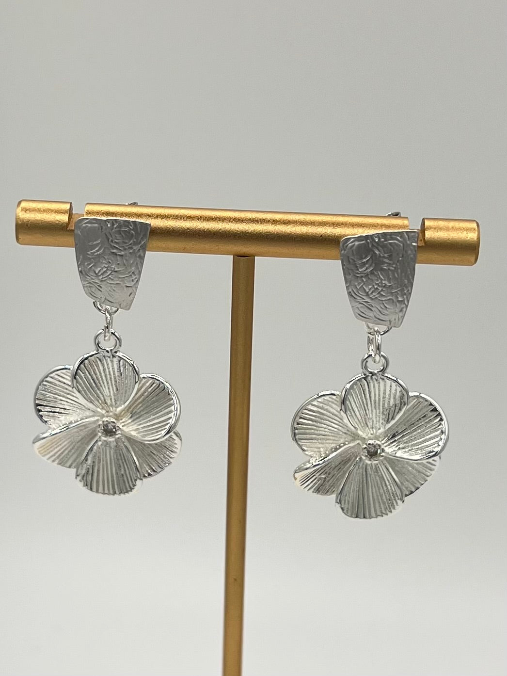 Sterling Silver Flower Drop Earrings – Elegant Floral Statement Earrings