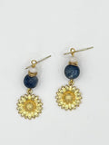 Gold Tone, Kyanite and Moonstone Sunflower Dangle Earrings