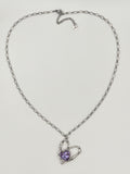 Stainless Steel Open Heart Necklace with Purple Crystal Pendant