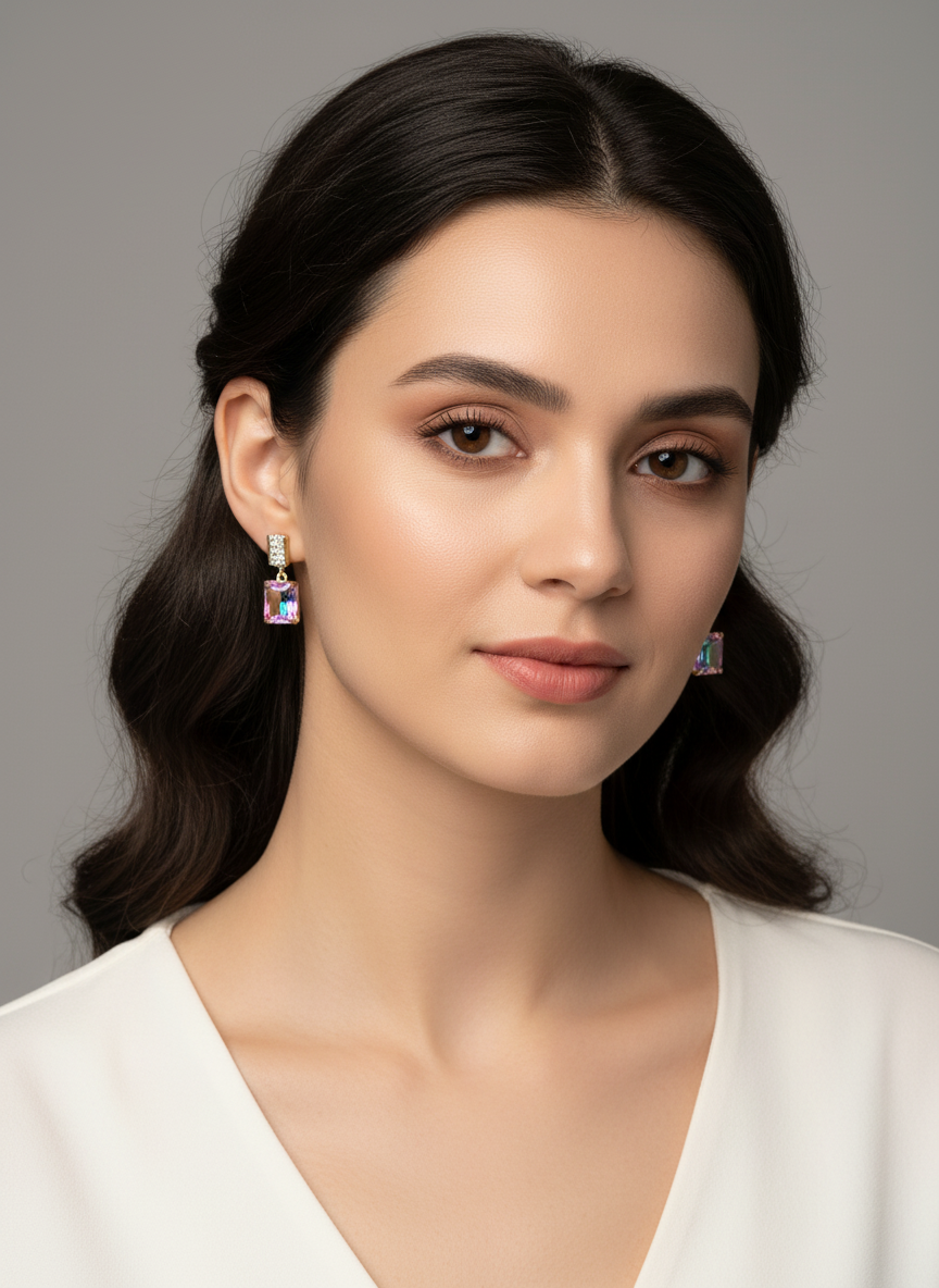 Rainbow Crystal Drop Earrings – Gold Rhinestone Stud Statement Earrings