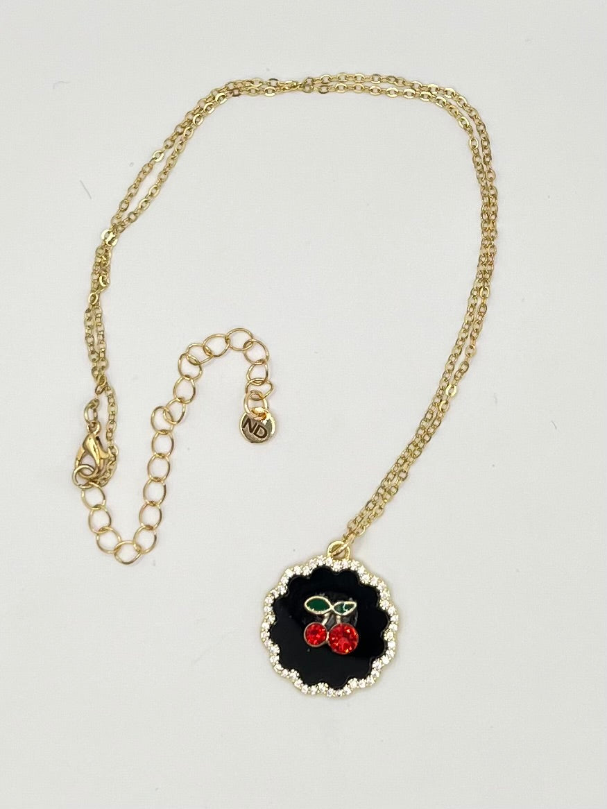 Cherry Pendant Set in Gold Tone Chain