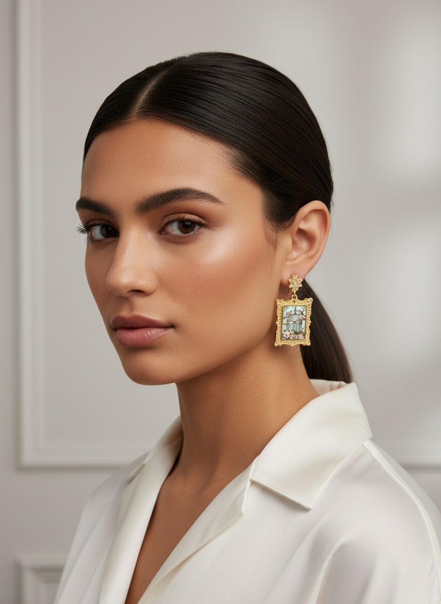 Vintage-Inspired Birdcage Floral Frame Drop Earrings