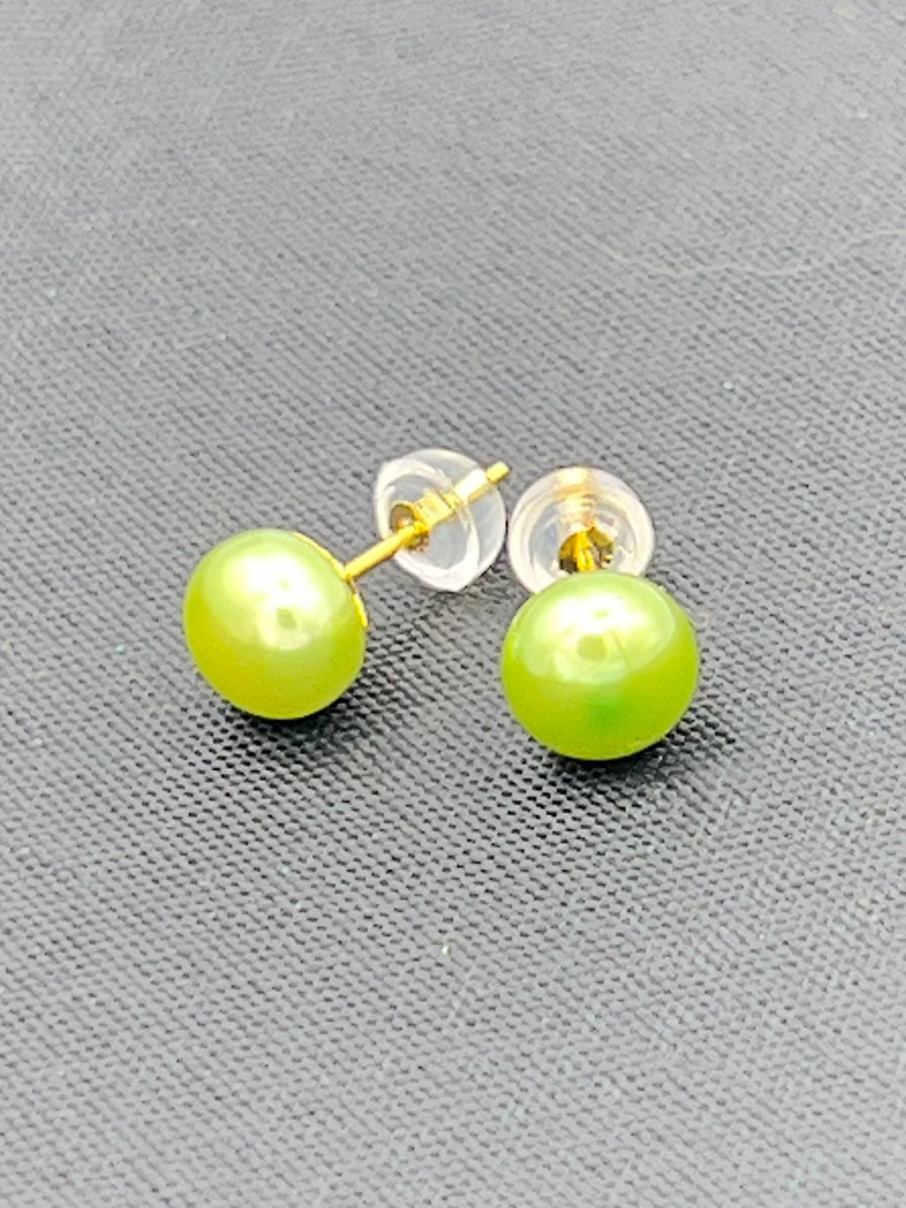 Green Freshwater Pearl Stud Earrings in Gold Filled over Sterling Silver