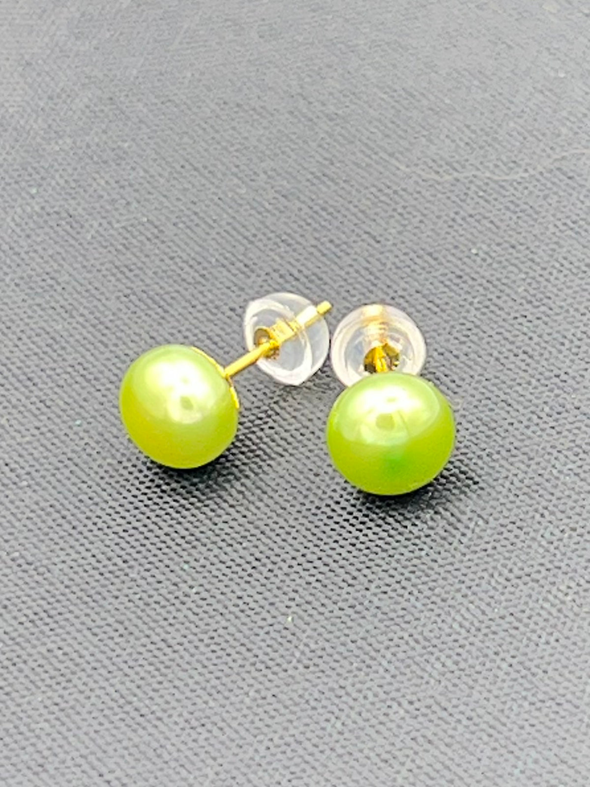 Green Freshwater Pearl Stud Earrings in Gold Filled over Sterling Silver