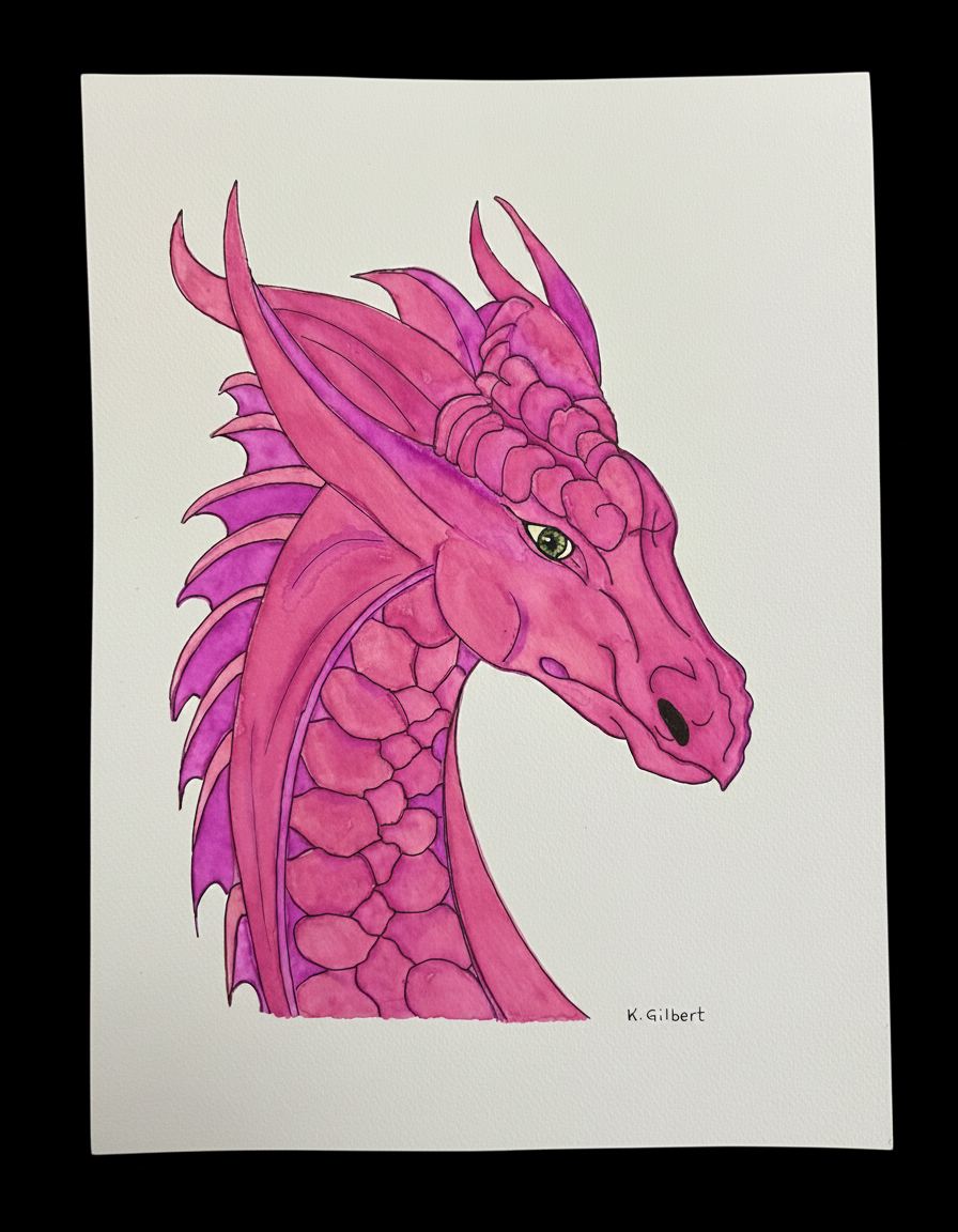Watercolor Pink Dragon Painting