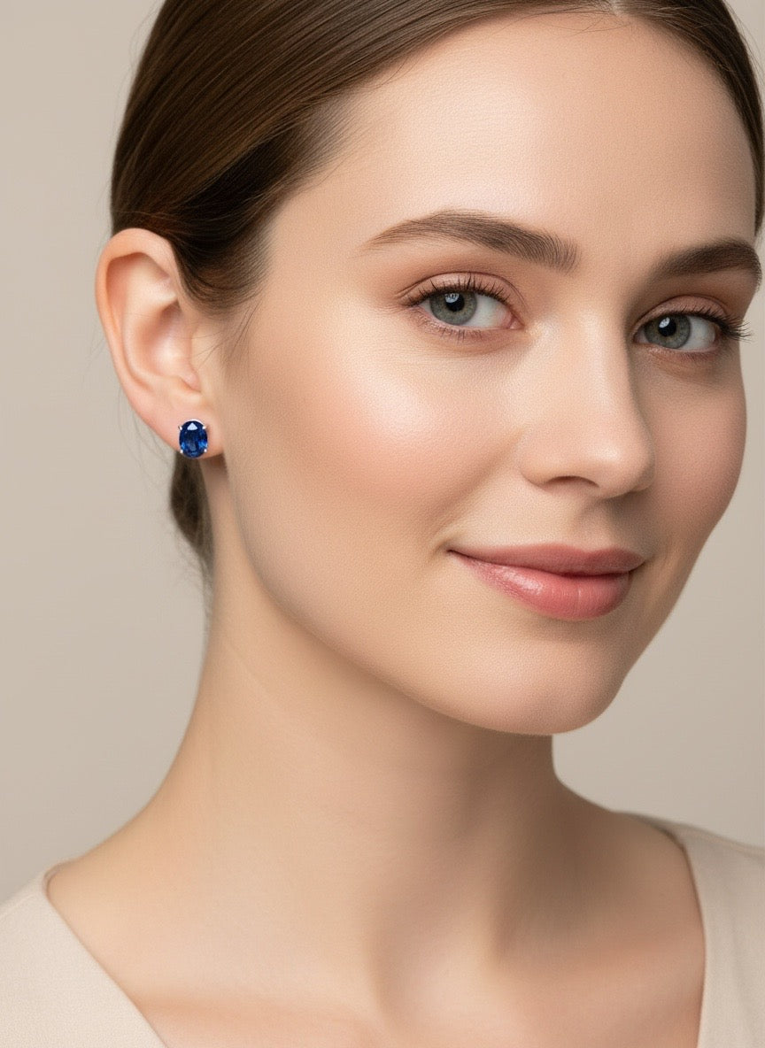 Sterling Silver 2.00CT Genuine Tanzanite Oval Stud Earrings