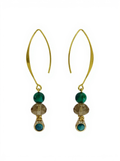 Gold and Green Long Dangle Earrings