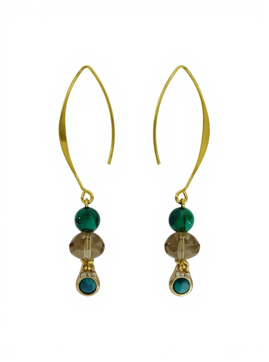Gold and Green Long Dangle Earrings