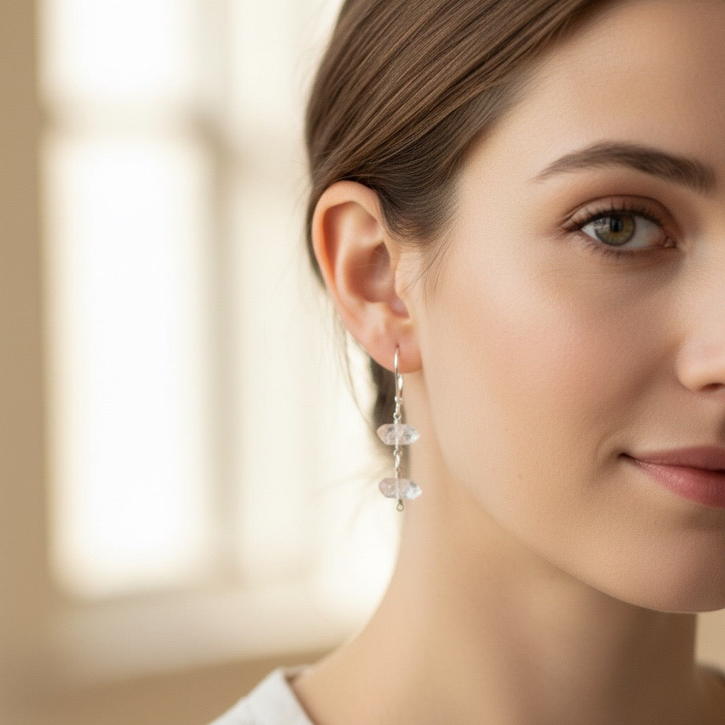 Herkimer Diamond Sterling Silver Dangle Earrings
