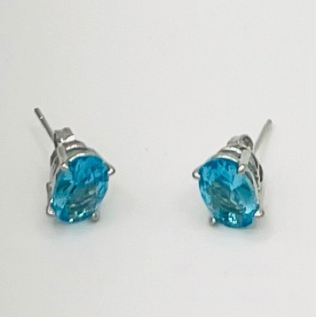 925 Sterling Silver London Blue Topaz Stud Earrings – Classic Oval Gemstone