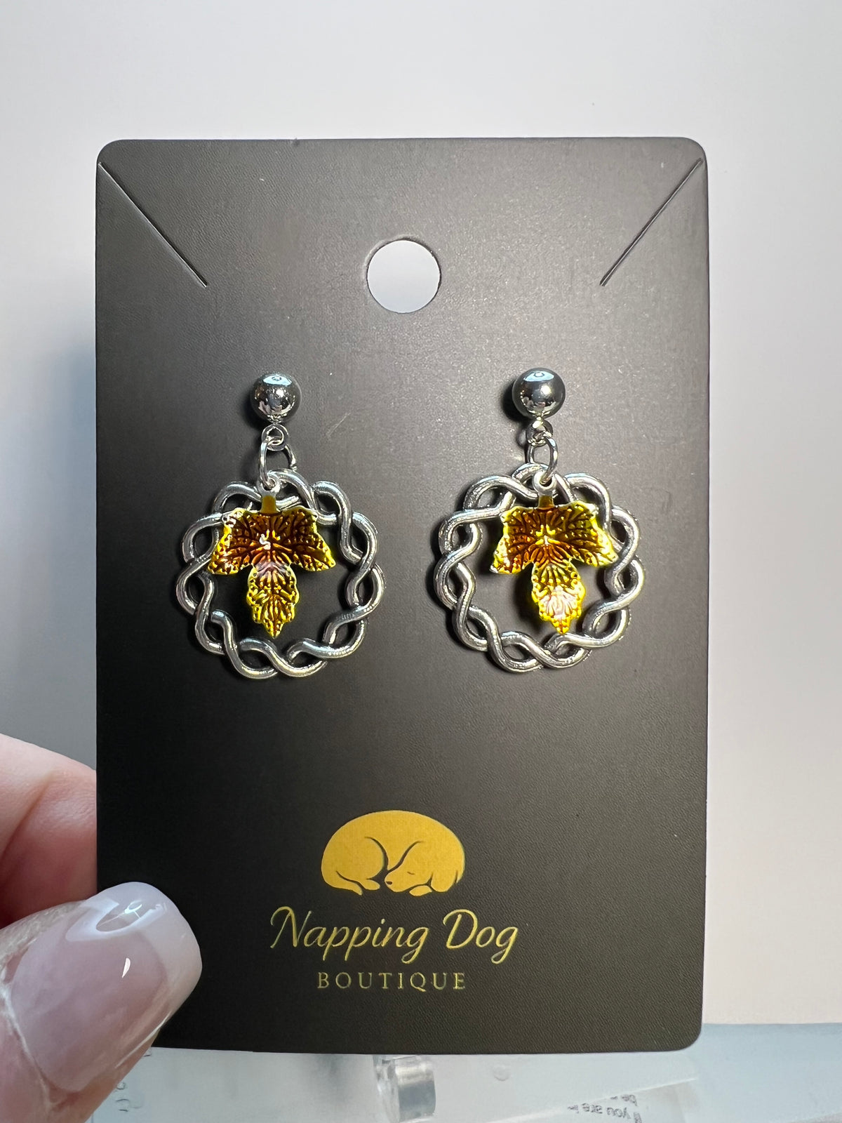 Autumn Leaf Wreath Dangle Earrings – Silver-Tone Fall Earrings