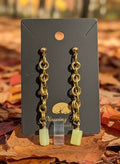 Hand-Wired Gold-Tone Chain Dangle Earrings with Pale Green Stone Drops