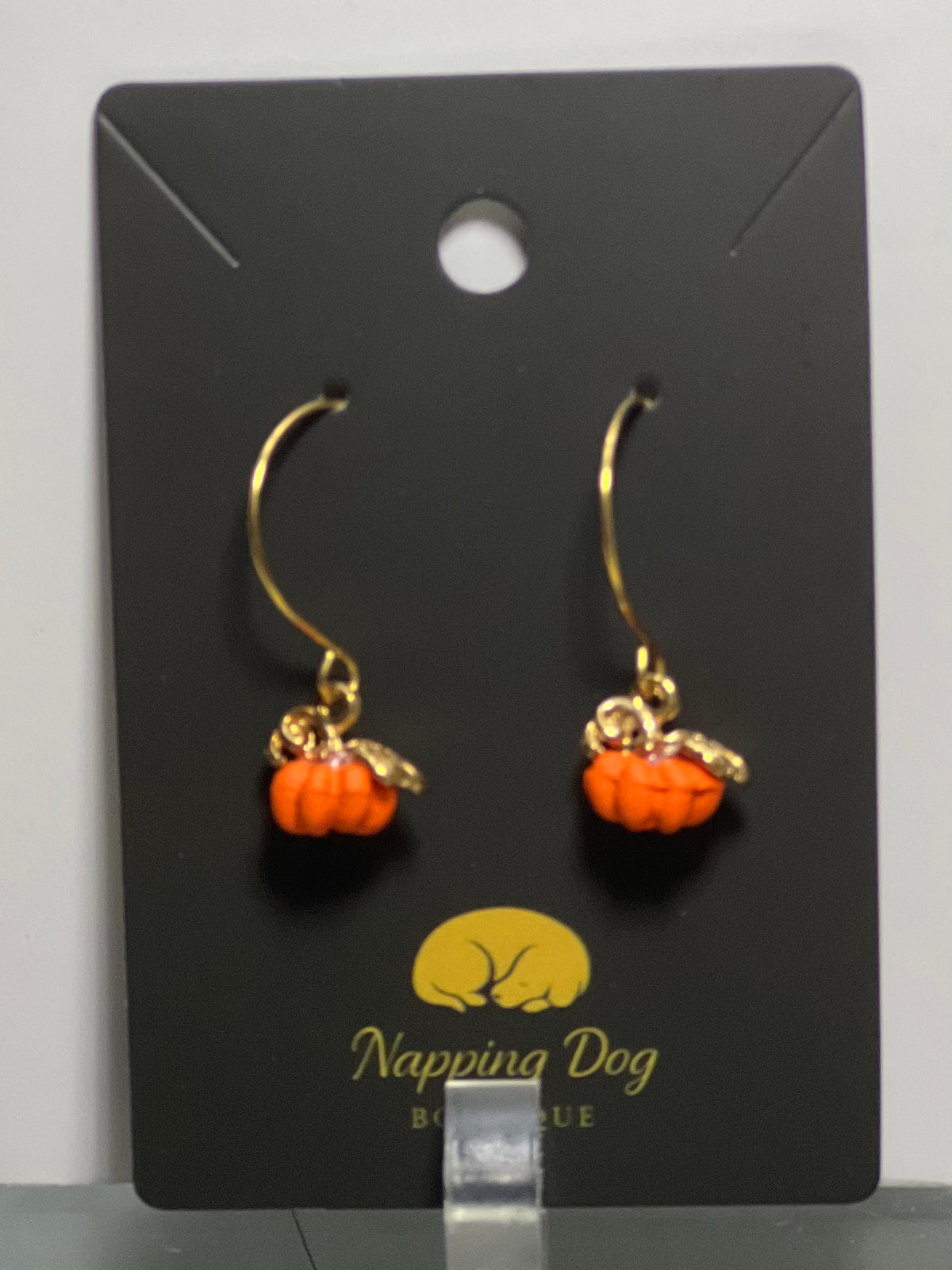 Orange Ceramic Pumpkin Dangle Earrings – Long Gold-Tone Ear Wires