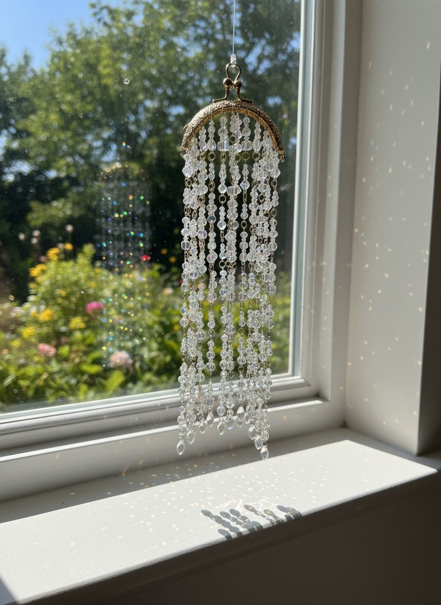 Handcrafted Rose Gold Glass Bead Suncatcher with Rhinestone Kiss Lock