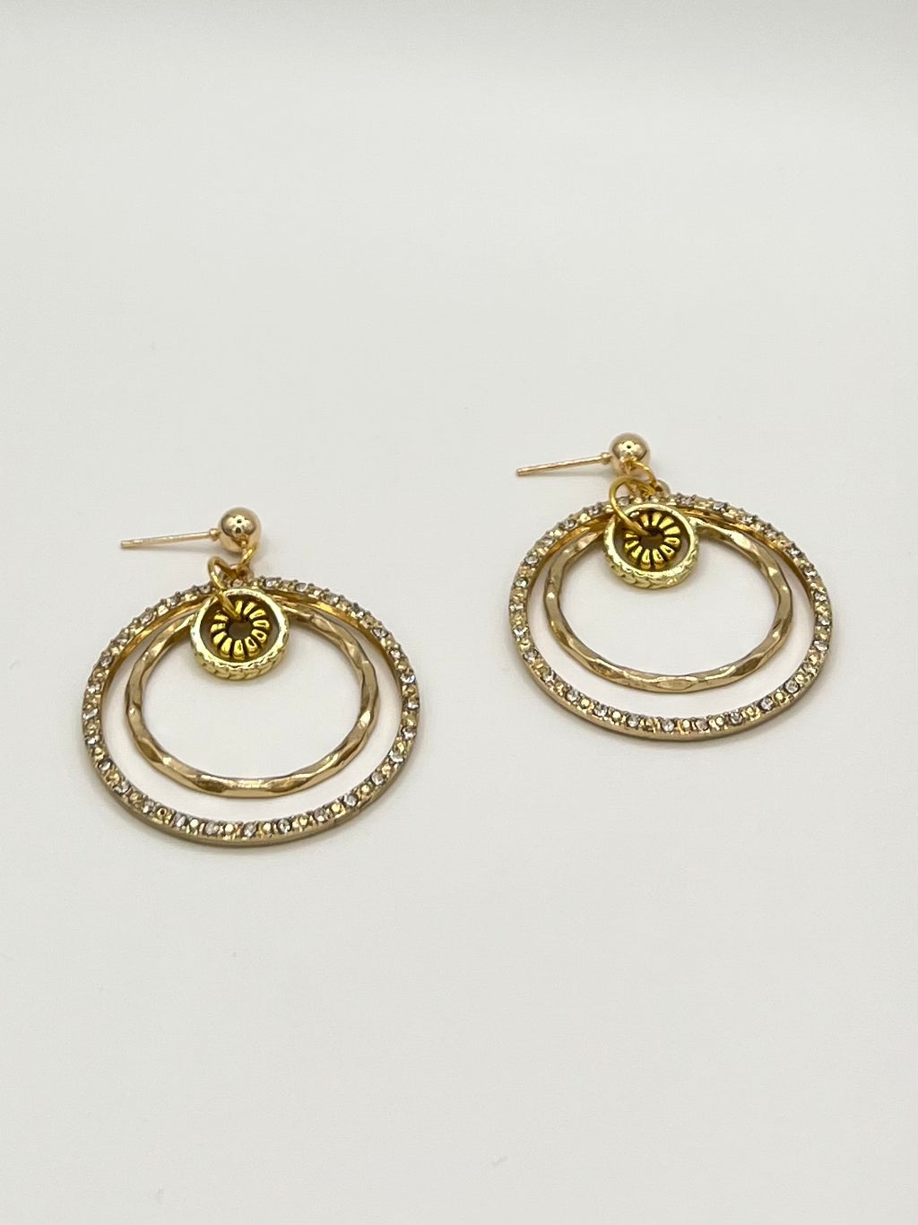 Gold Tone Four Hoop Rhinestone Drop Earrings