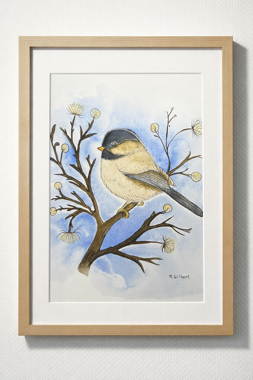 8x10 Chickadee Watercolor – Original Bird Painting
