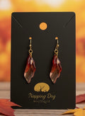 Red & Smoke Glass Leaf Dangle Earrings – Gold-Tone Fall Earrings