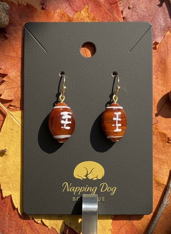 Ceramic Football Dangle Earrings – Gold-Tone Game Day Earrings