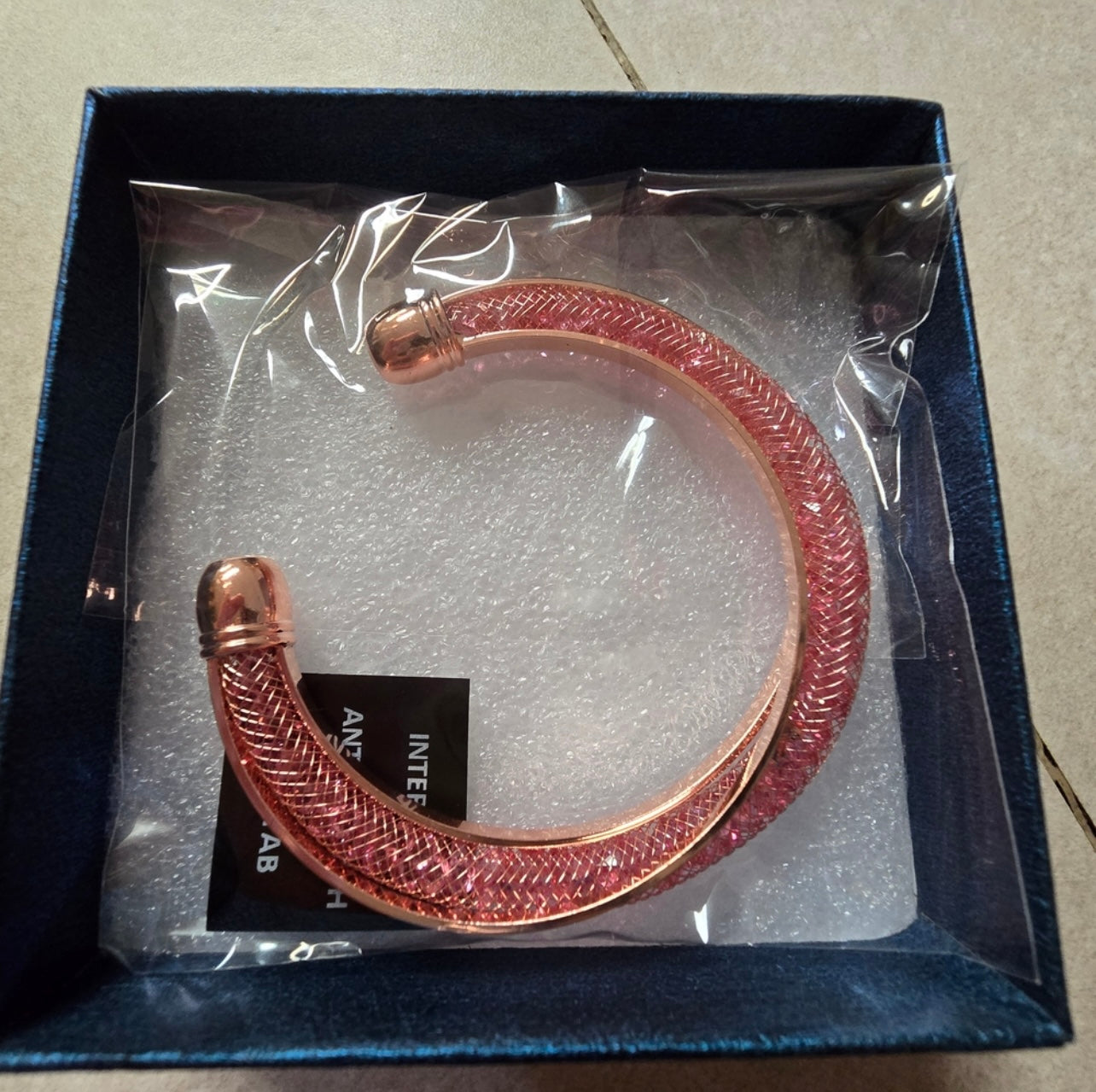 Pink Austrian Crystal Infinity Cuff Bracelet in Rose Gold Tone