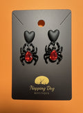 Black Heart and Spider with Red Gem Earrings